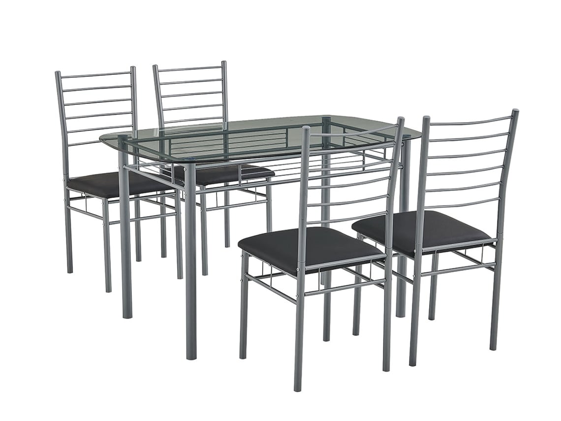 Conjunto Mesa e 4 Cadeiras Tania Cinza CSD