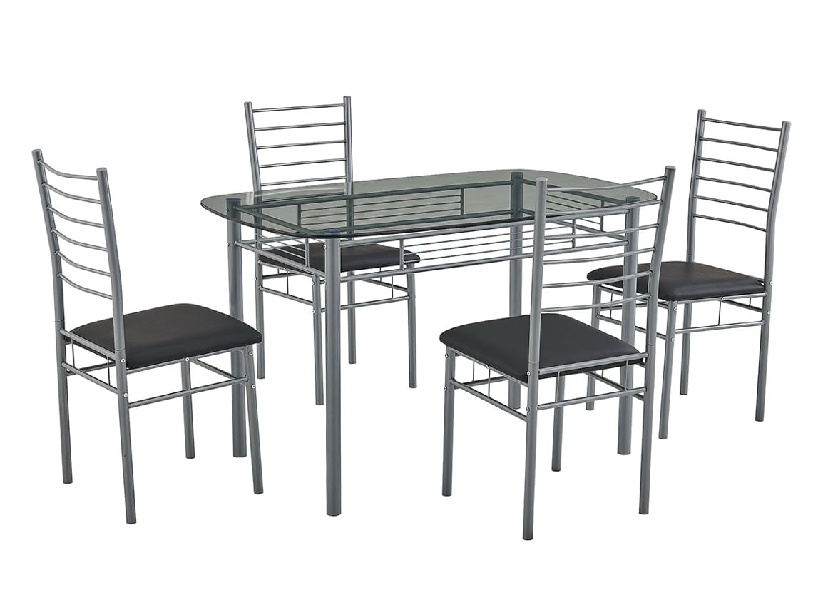 Conjunto Mesa e 4 Cadeiras Tania Cinza CSD