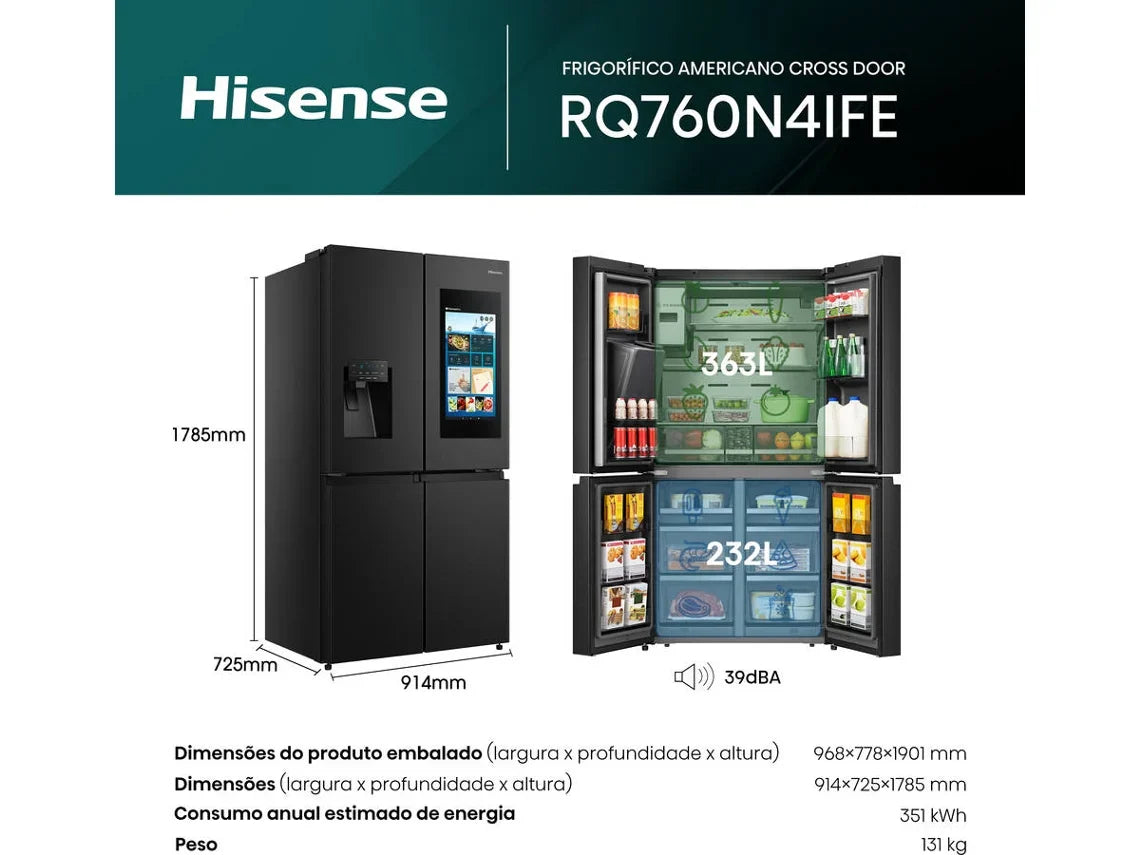 Frigorífico Americano HISENSE RQ760N4IFE (No Frost - 178.5 cm - 577 L - Preto)