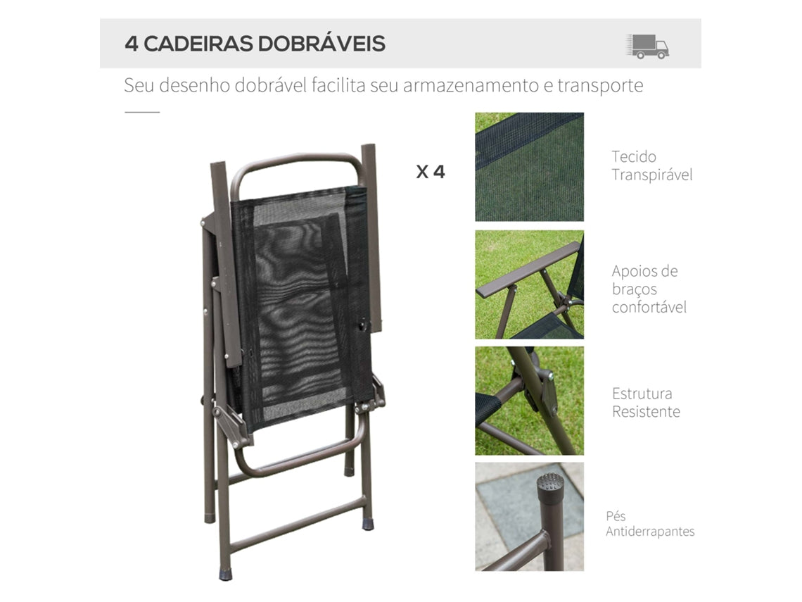 Conjunto de Móveis de Jardim Aço e Poliéster cor Negro 80x80x69.5 cm O