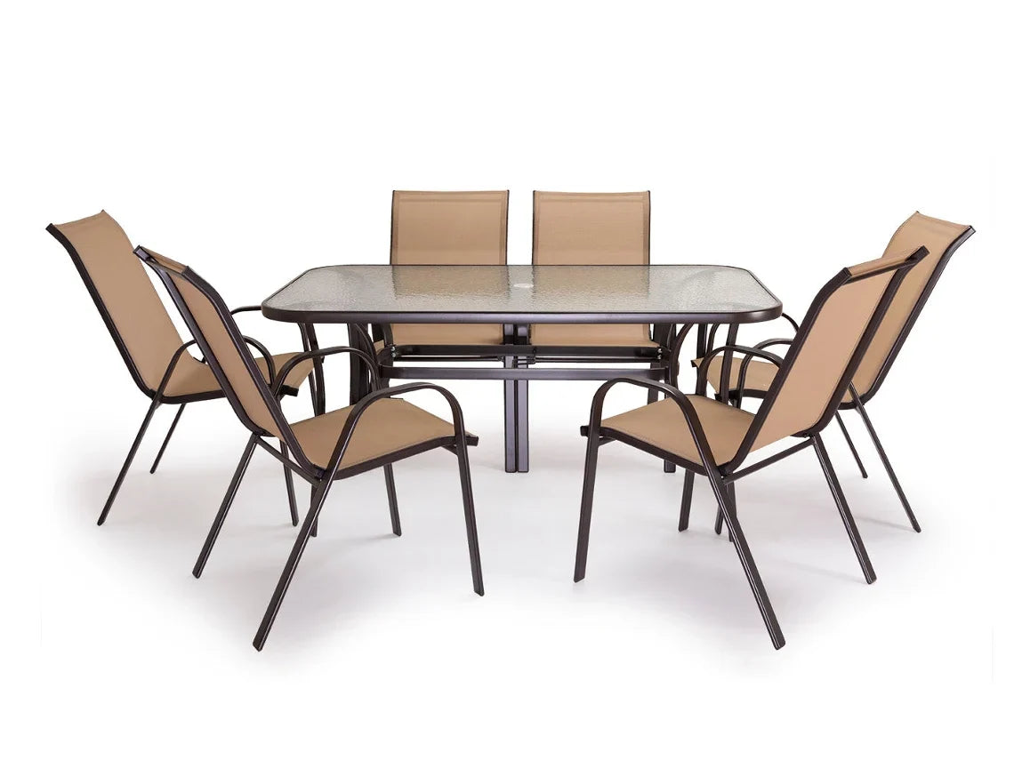 Mesa de Vidro Temperado Hc + 6 Cadeiras. Móveis De Jardim E Terraço, M