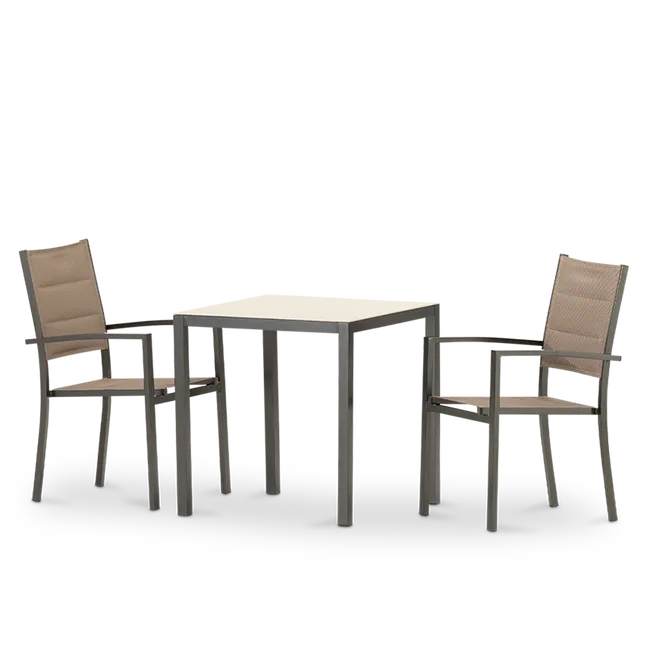 Mesa fixa fixa 70×70 e 2 cadeiras jardim marrom - Tóquio