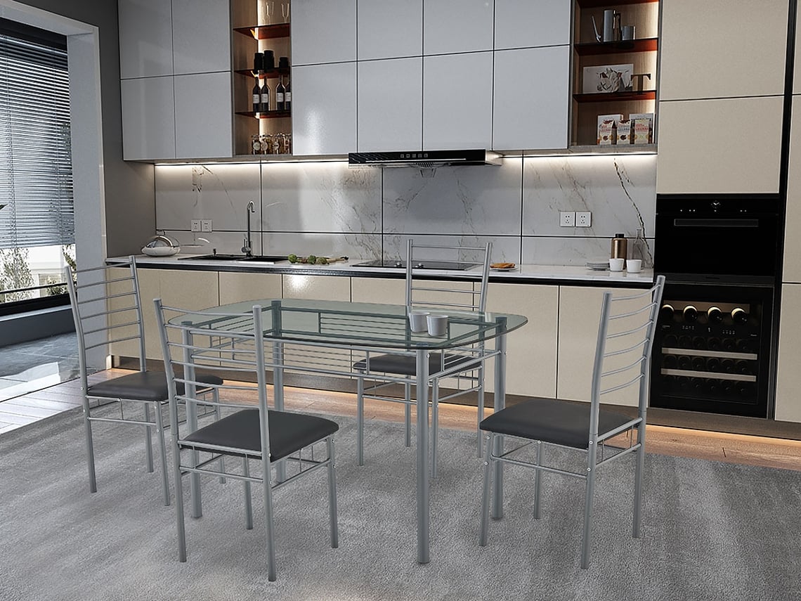 Conjunto Mesa e 4 Cadeiras Tania Cinza CSD