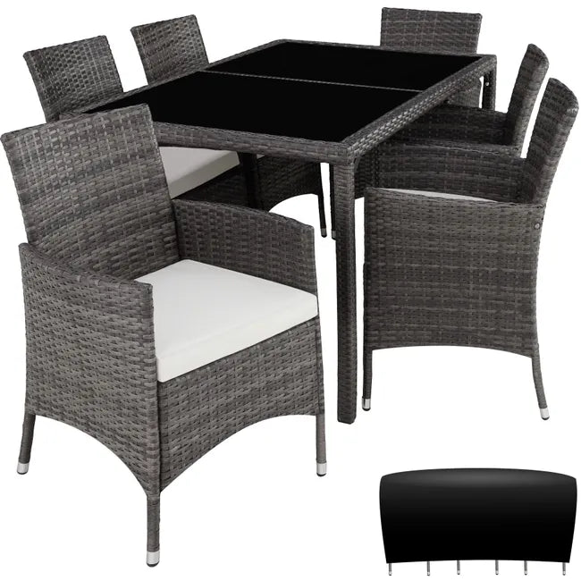 TECTAKE Conjunto de rattan Para 6 pessoas